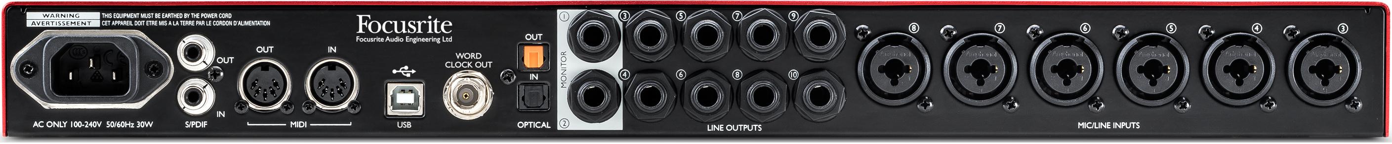 Focusrite 18i20 USB Audio Interface Back Panel  Focusrite 18i20 USB Audio Interface Back Panel